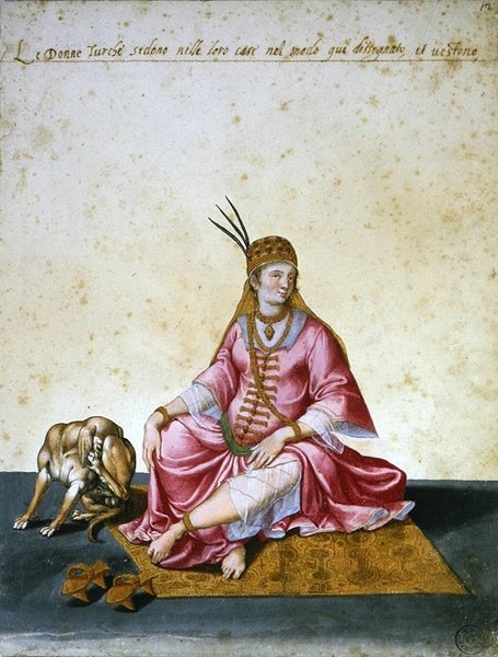 Turkisk kvinna (penna och bläck med akvarell på papper) av Jacopo Ligozzi