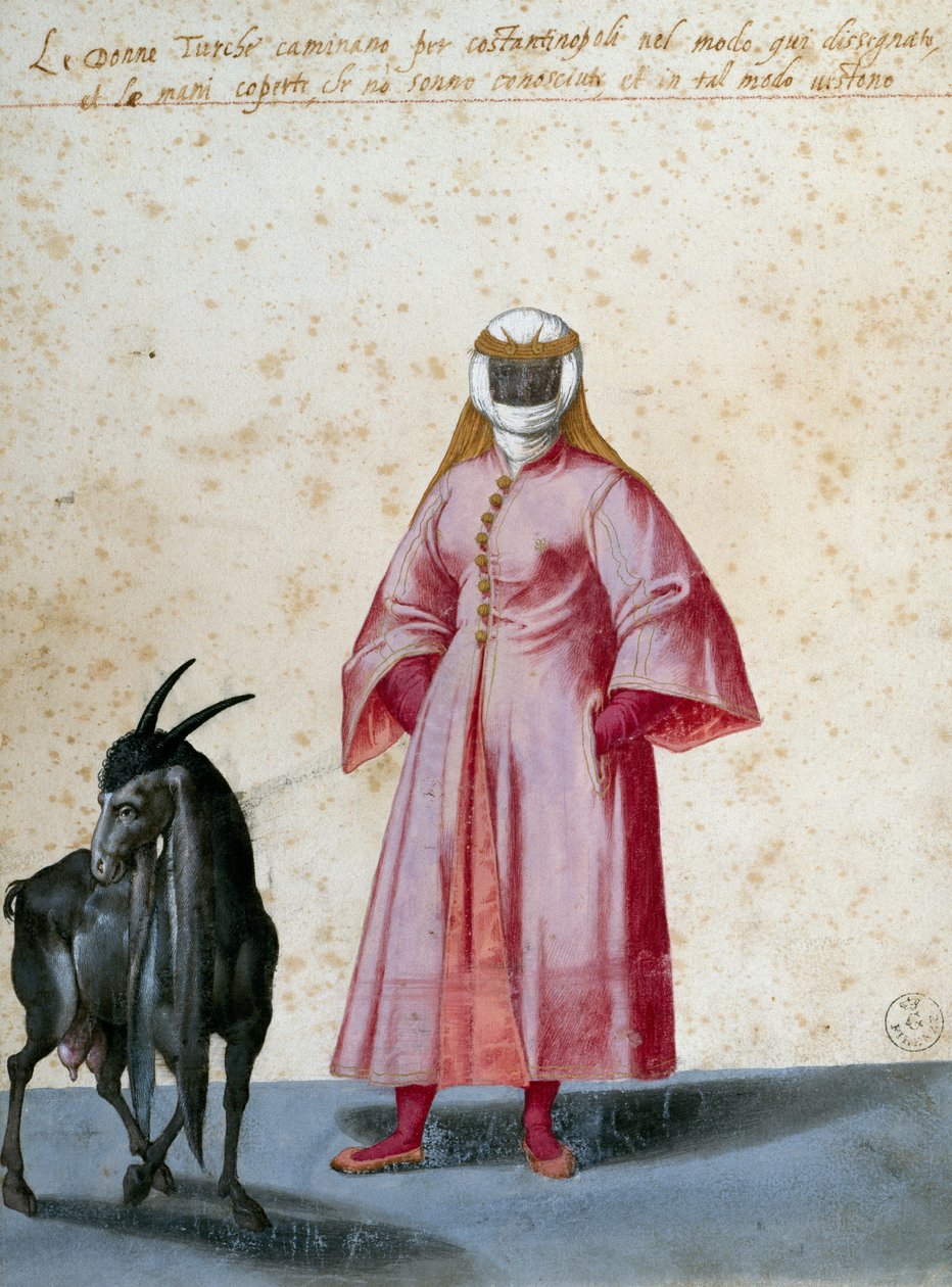 Turkisk kvinna med get, teckning av Jacopo Ligozzi (1547-1627) av Jacopo Ligozzi