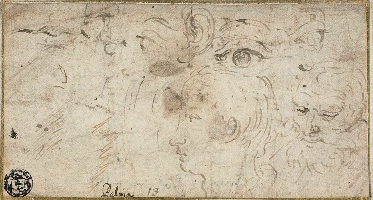 Skisser av huvuden, ögon, öra och mun av Jacopo Palma il Giovane