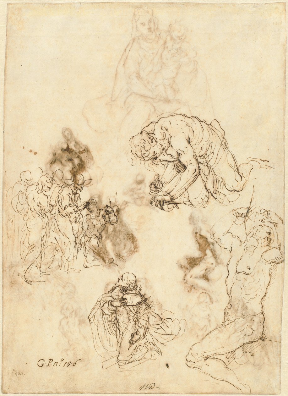 Studier av Kristus som helar den blinde mannen, Saint Philip Benizzi och Saint Sebastian av Jacopo Palma il Giovane