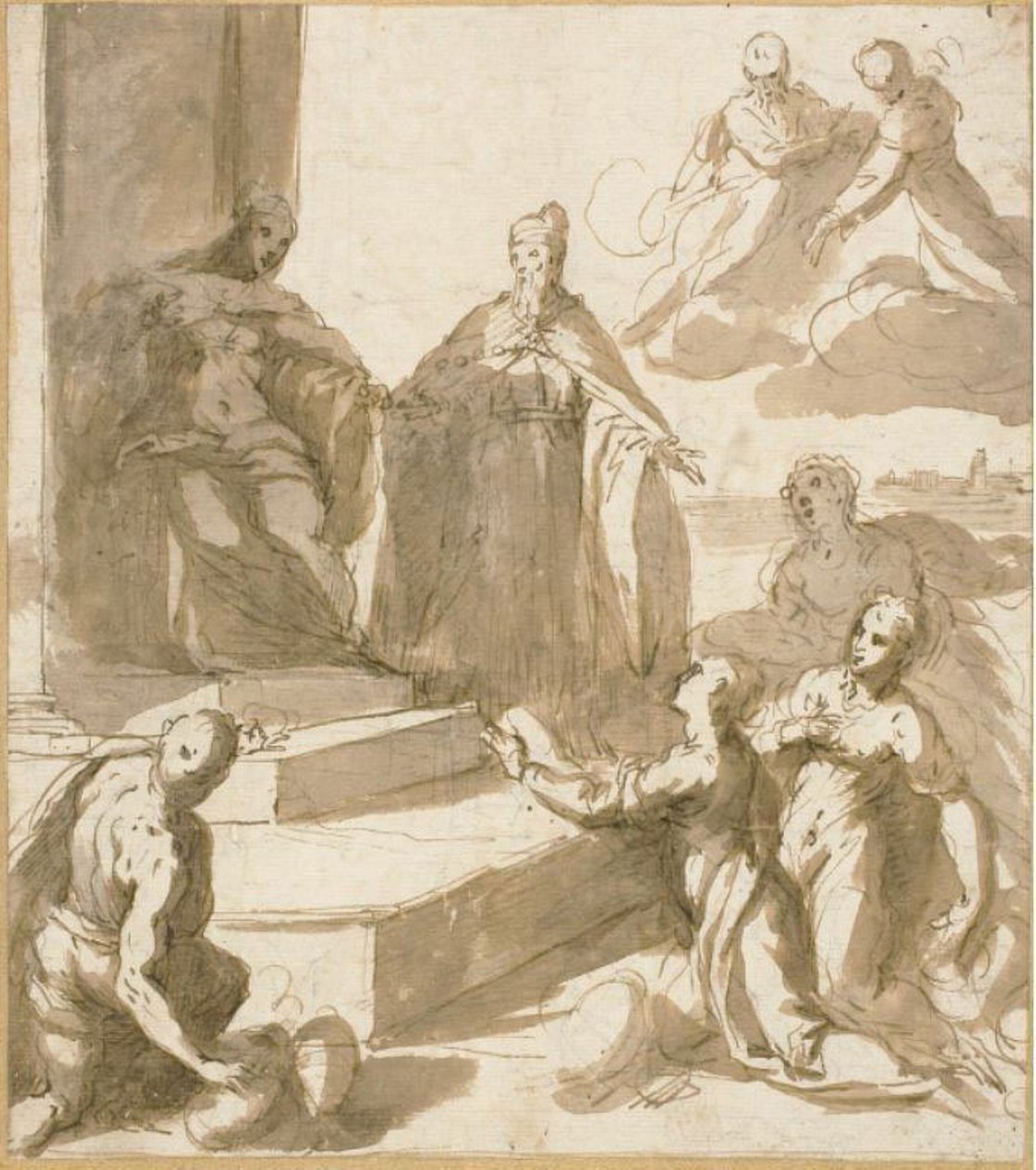 Studie för Venedig som tar emot hyllning och gåvor från Brescia, Udine, Padua och Verona, med Doge Francesco Venier som presenterar dem av Jacopo Palma il Giovane