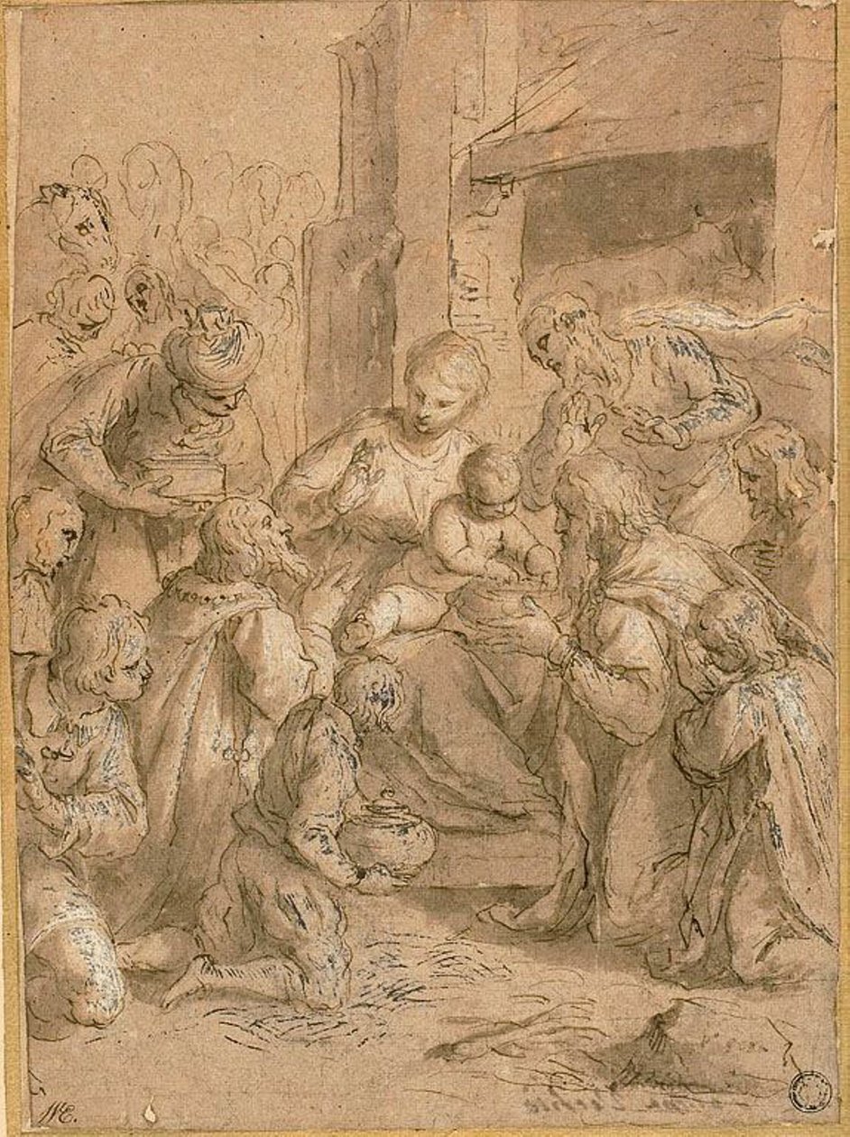 Studie för tillbedjan av männen av Jacopo Palma il Giovane