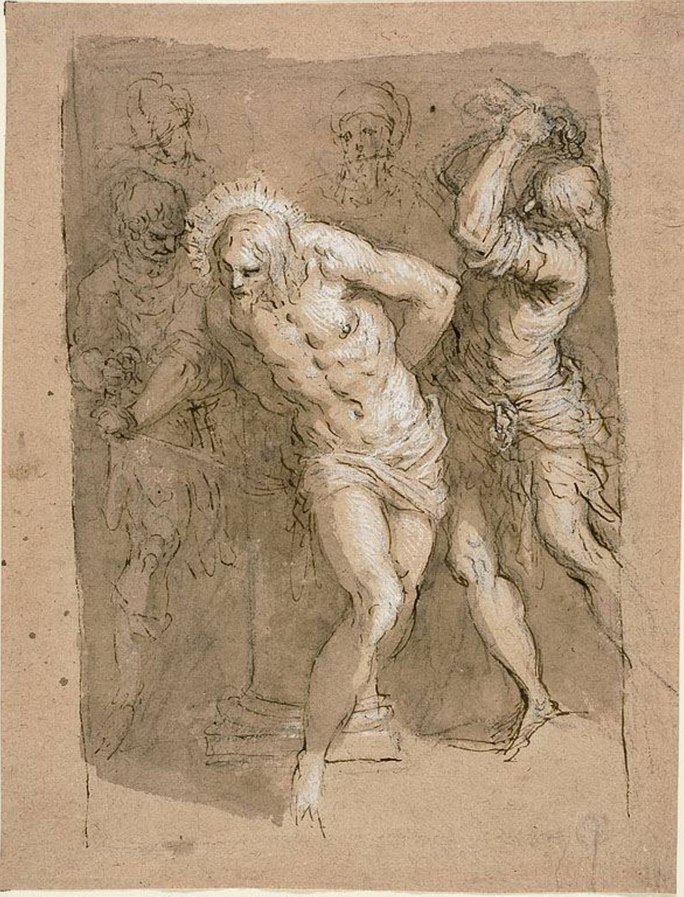Studera för Kristi flagellation av Jacopo Palma il Giovane