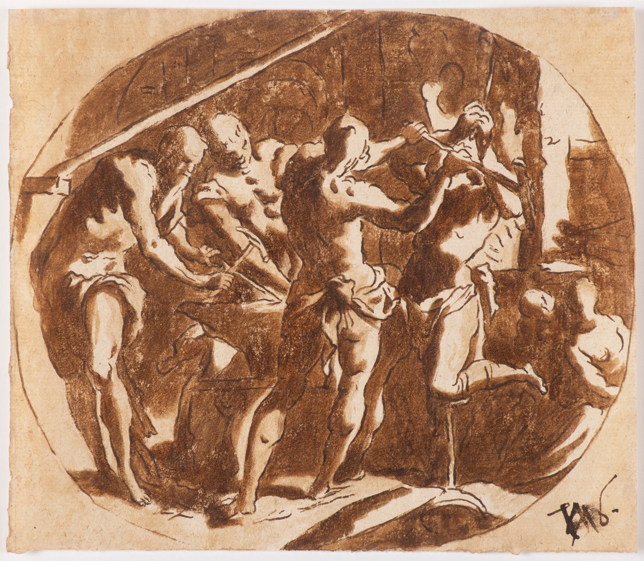 Hefaistos vid smedjan. av Jacopo Palma il Giovane the Younger