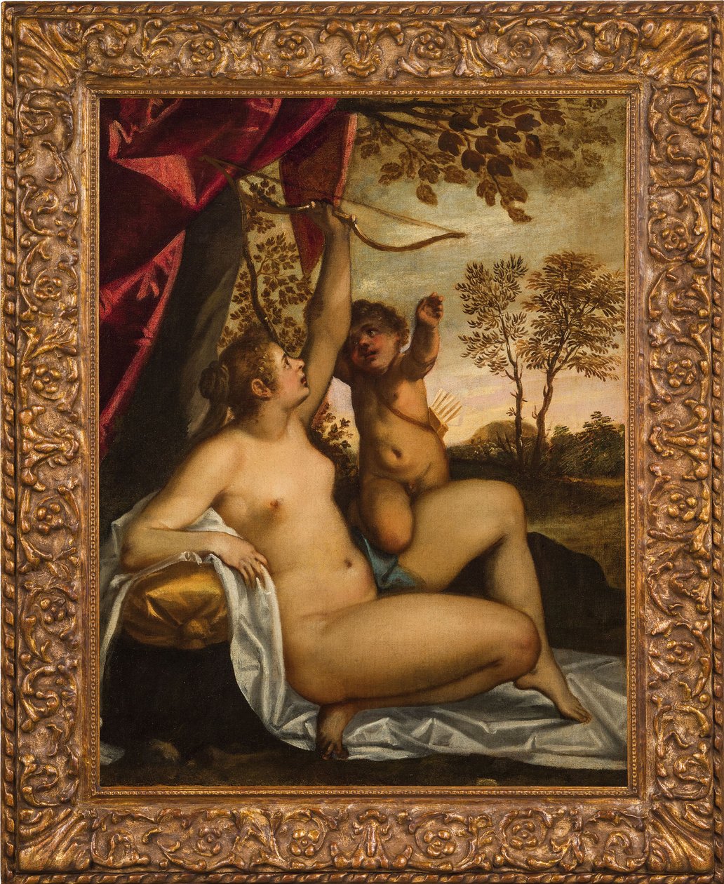 Venus avväpnar Amor. av Jacopo Palma il Giovane the Younger