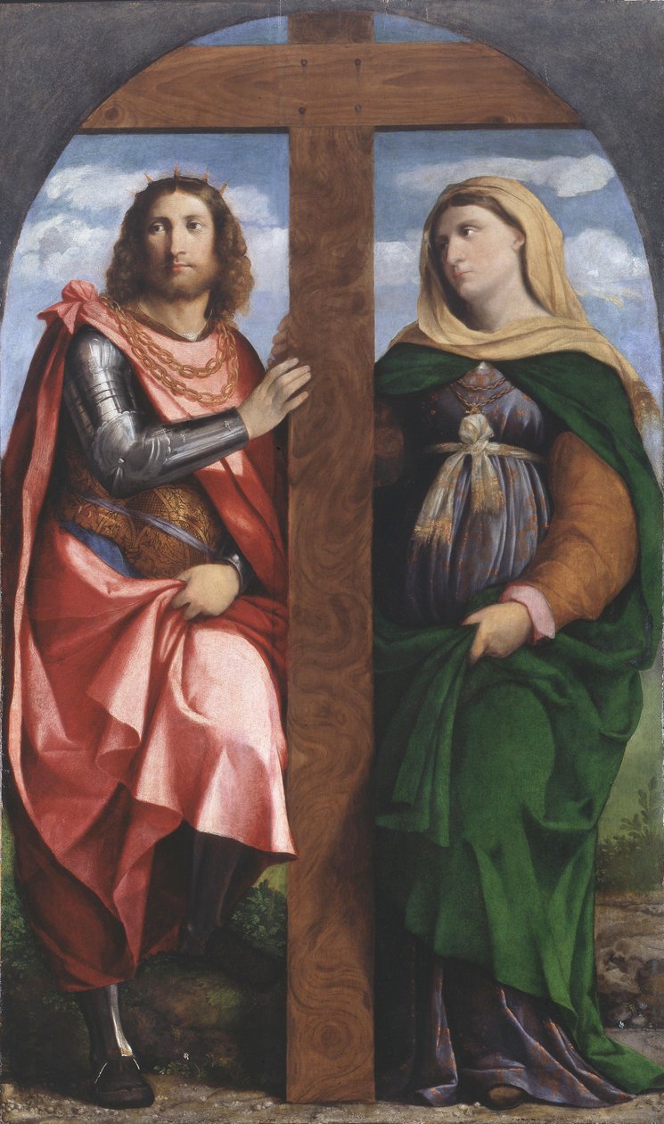 Korsets upphöjelse. De heliga Konstantin den store och Helena, 1520-1522. av Jacopo Palma il Vecchio the Elder