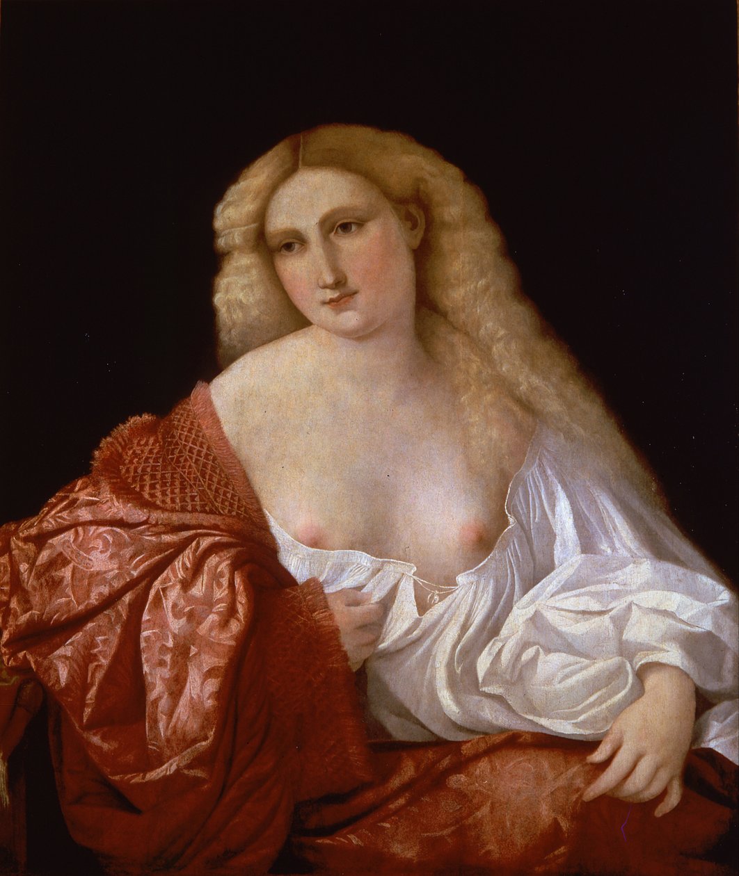 Porträtt av en kvinna Porträtt av en kurtisan, 1520 av Jacopo Palma il Vecchio the Elder