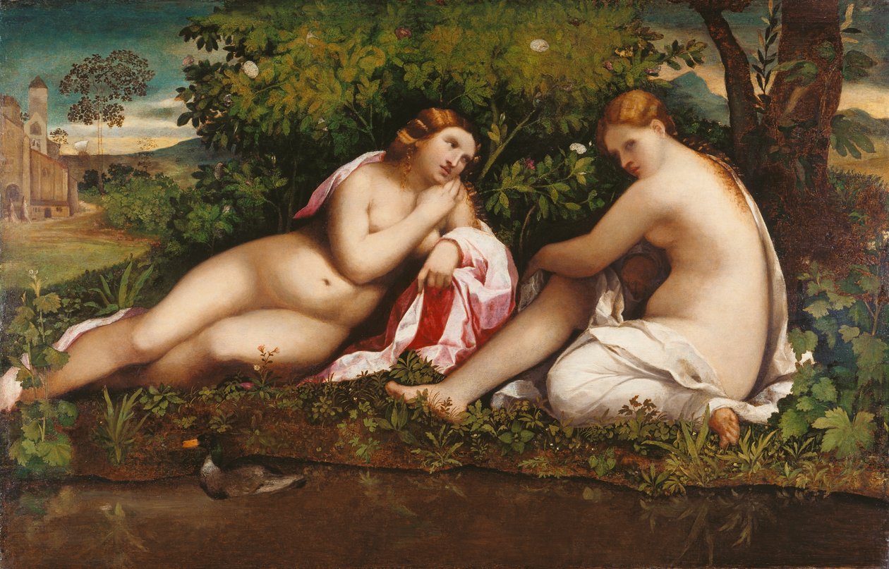 Två nymfer i vila Jupiter och Callisto, ca. 1520. av Jacopo Palma il Vecchio the Elder