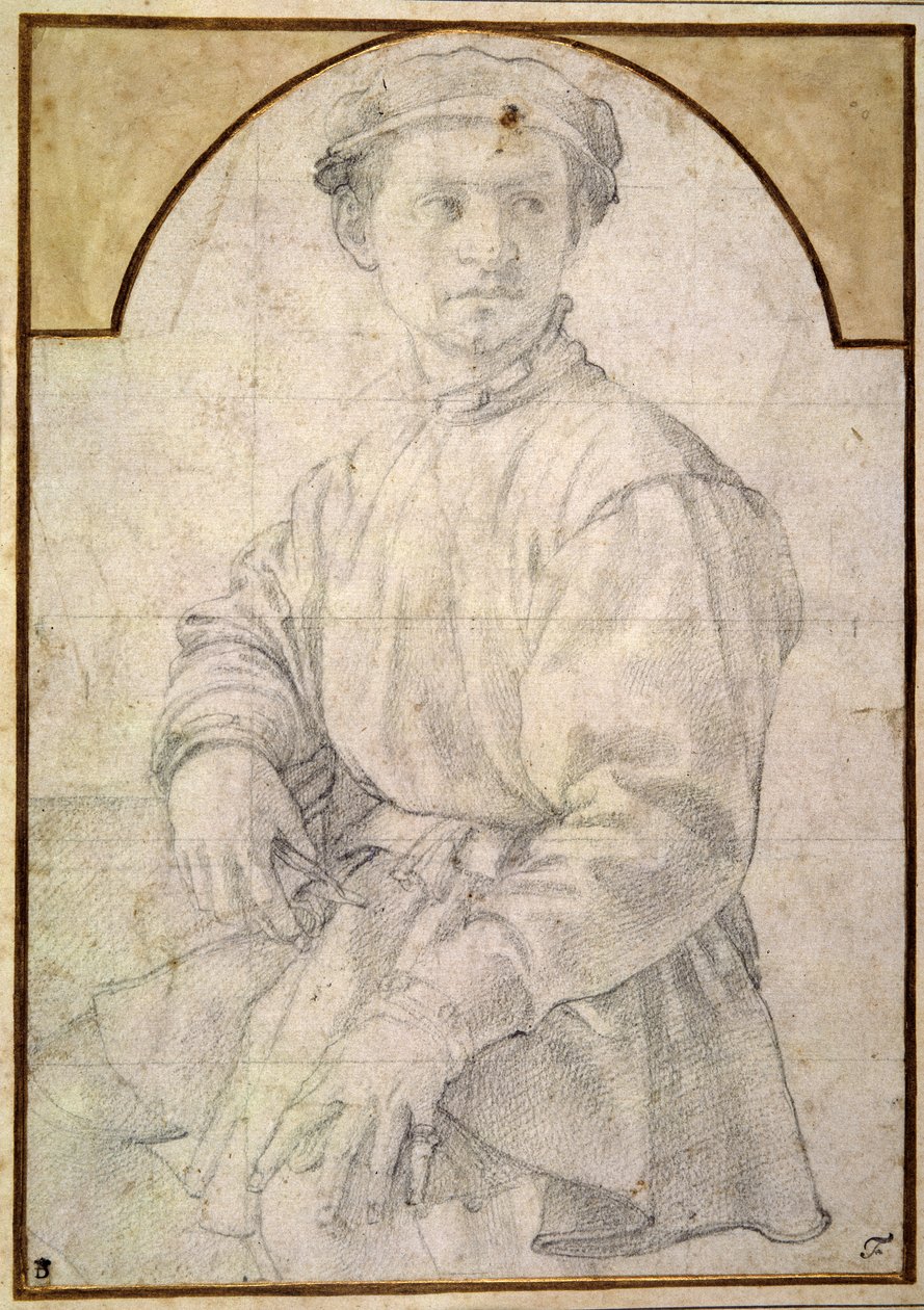 En sittande ungdom som bär en keps (krita på papper) av Jacopo Pontormo