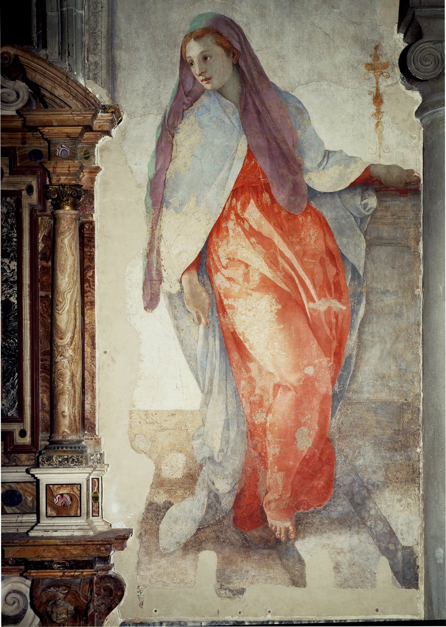Kungörelse. Detalj av Jungfrun - Fresk av Jacopo Pontormo