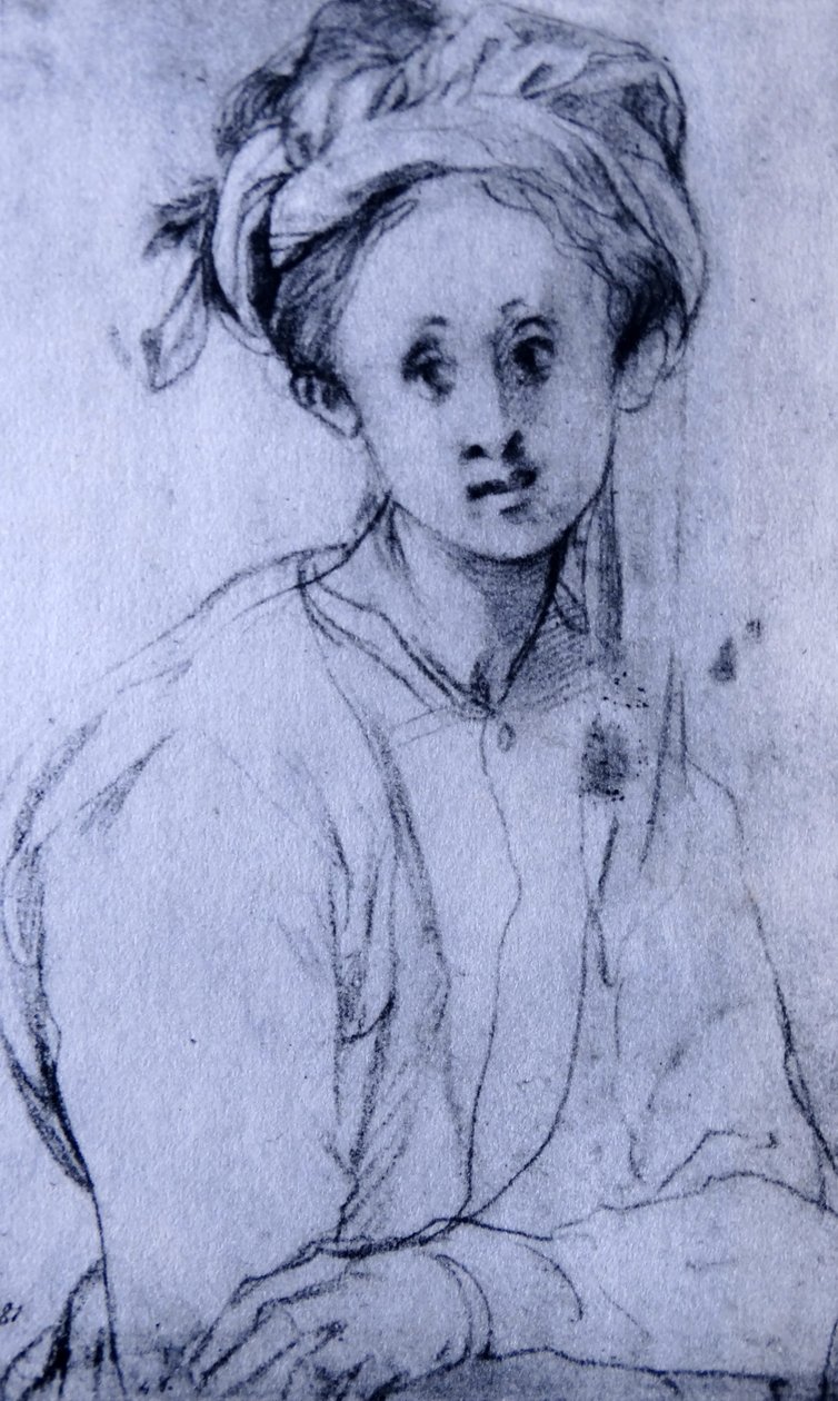 Kritteckning med titeln "Studie av en ung flicka" av Pontormo av Jacopo Pontormo