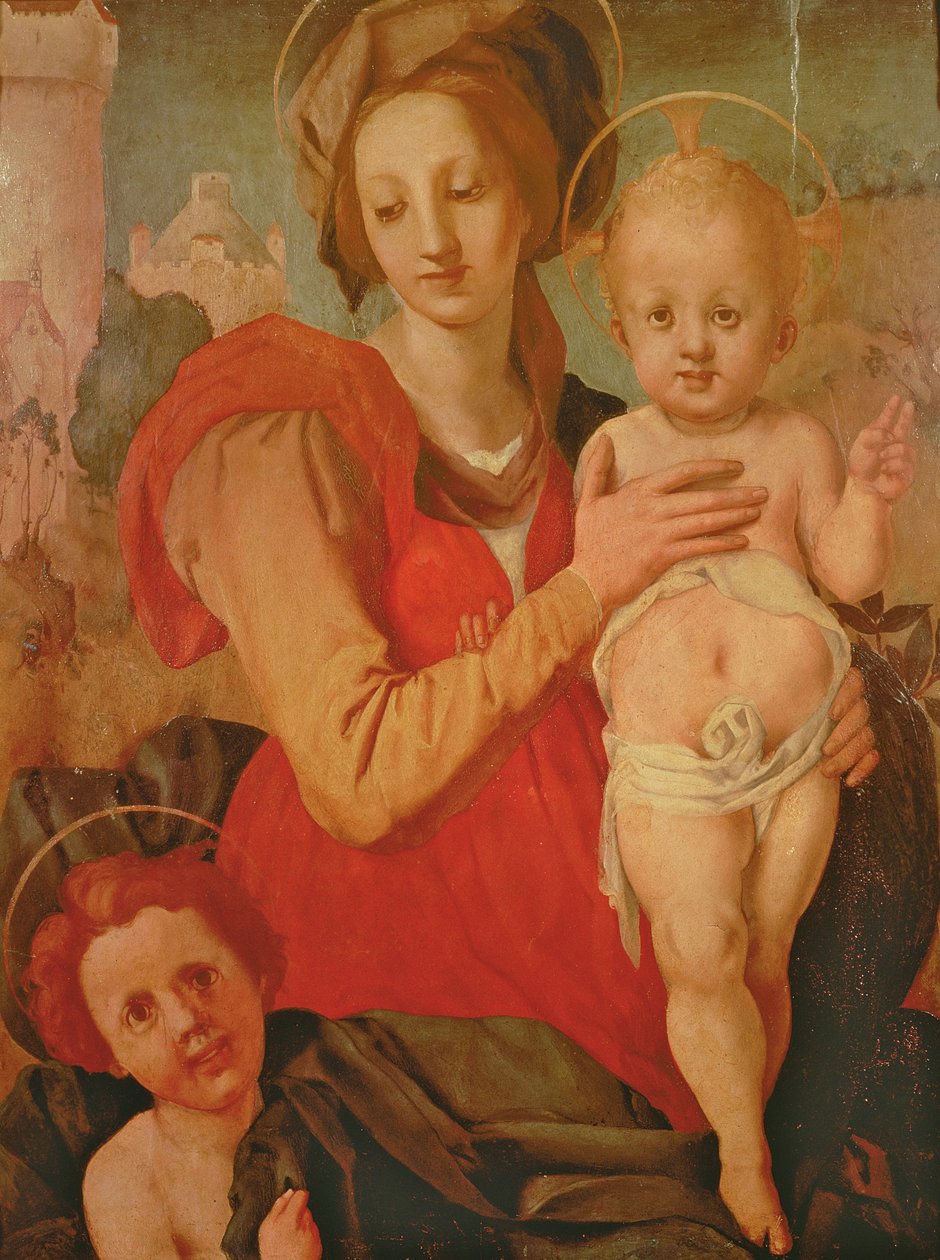 Madonna och barn med spädbarnet Johannes Döparen (panel) av Jacopo Pontormo