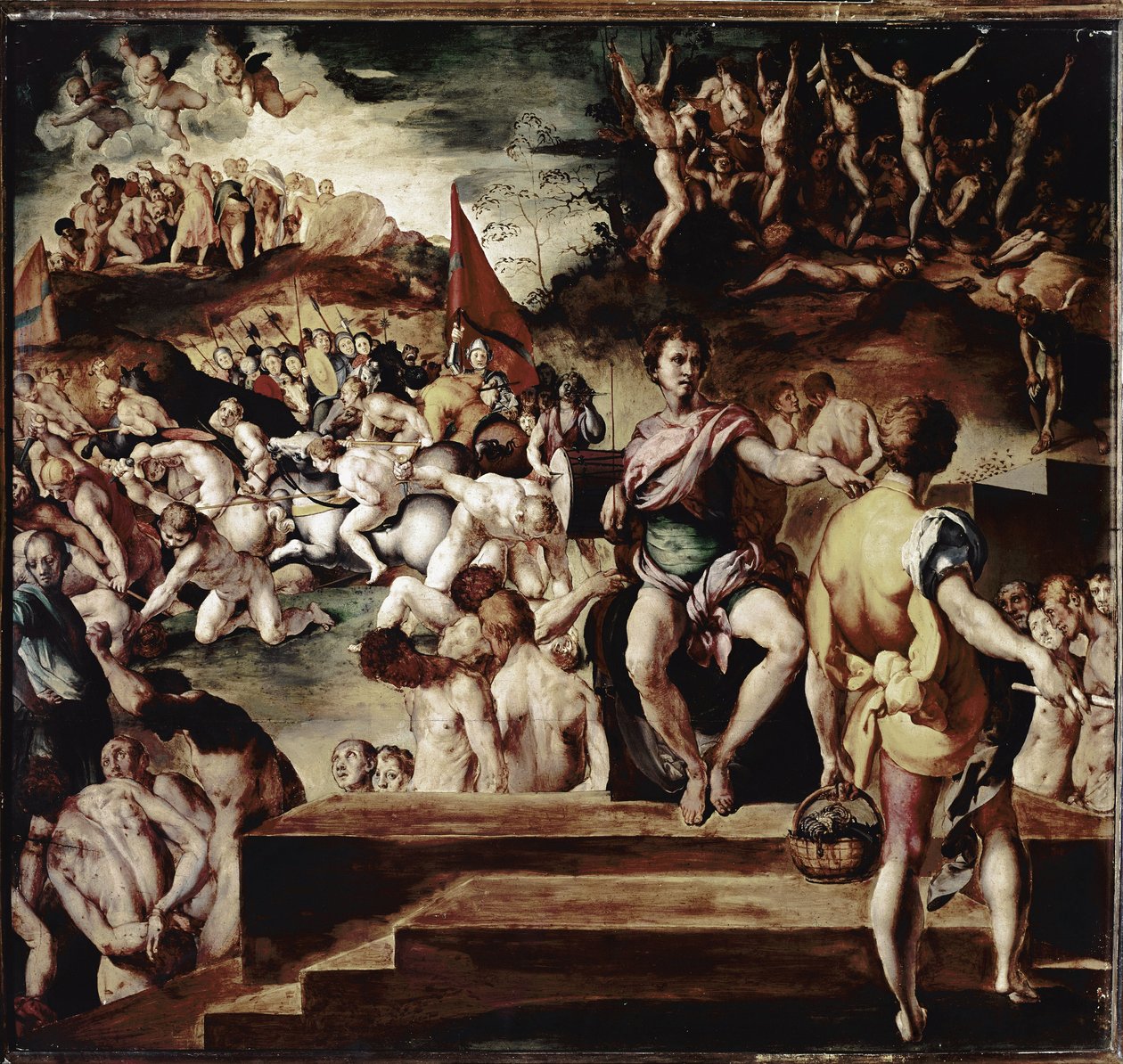 St Maurices martyrskap och den legendariska romerska thebanska legionen eller de elva tusens martyrskap (tempera på trä av Jacopo Pontormo