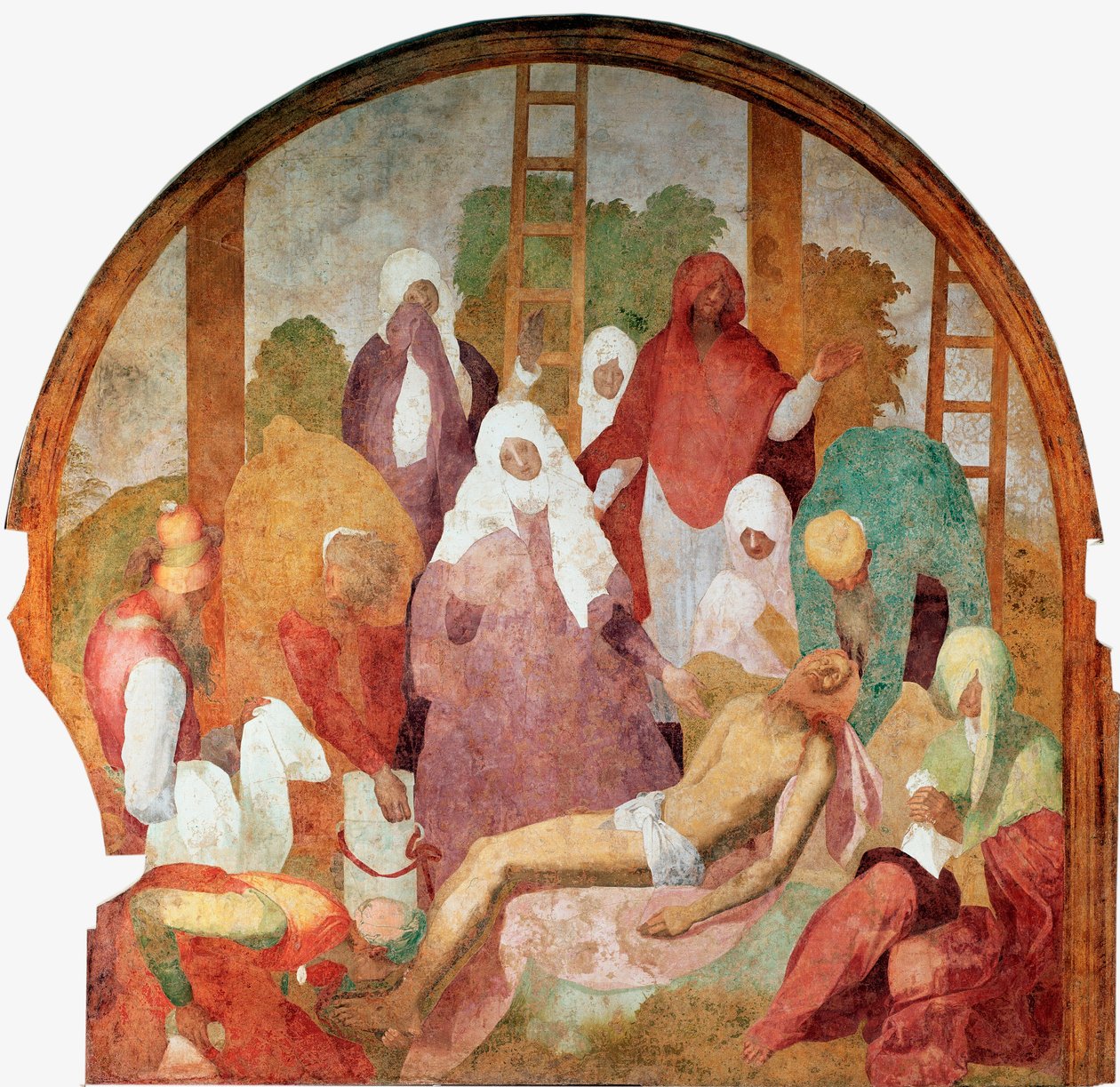 Passion of Christ: "" depositionen "" Fresk av Jacopo (Iacopo) Carrucci dit il Pontormo (Pontormo) (1494-1556) 1523-1525 Sön 300x290 cm Florens, Certosa del Galluzzo av Jacopo Pontormo