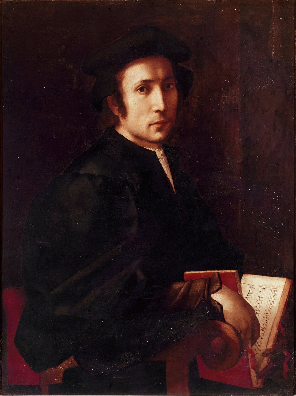 Porträtt av musiker Målning av Jacopo (Iacopo) Carrucci dit il Pontormo (Pontormo) (1494-1556) 1518-1519 Sön. 88x67 cm Florens, Galleria degli Uffizi (Uffizi) av Jacopo Pontormo