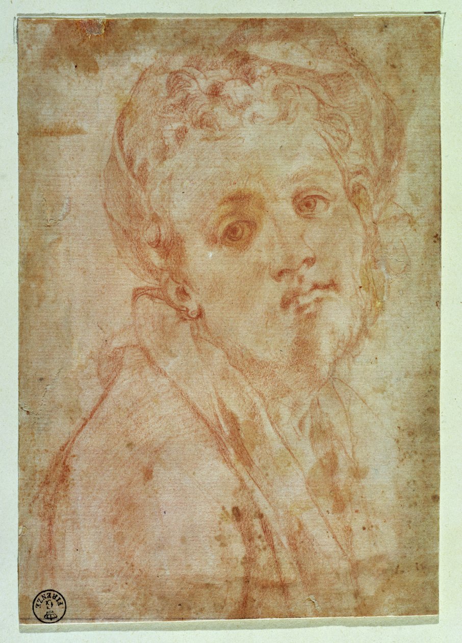 Självporträtt (röd krita på papper) av Jacopo Pontormo