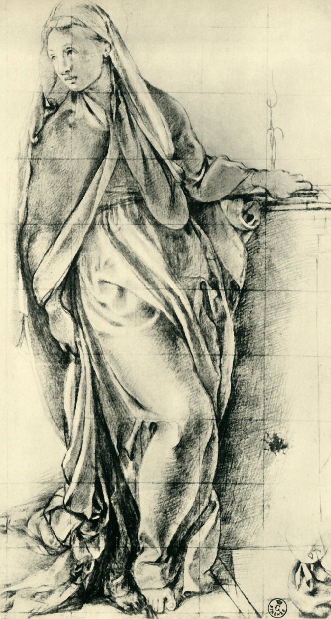 Skiss av Jungfru Maria för en bebådelse, mitten av 1500-talet, 1943. av Jacopo Pontormo