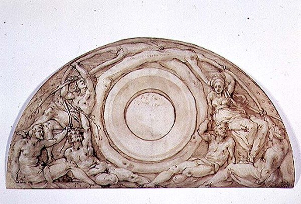 Studera för en lunette (penna och bläck ombord) av Jacopo Pontormo