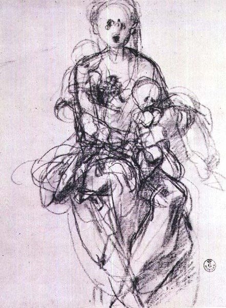 Studie av en madonna och ett barn (krita) av Jacopo Pontormo