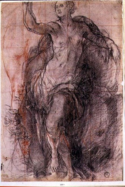 Studie av en kvinnofigur med löst draperi (krita) av Jacopo Pontormo