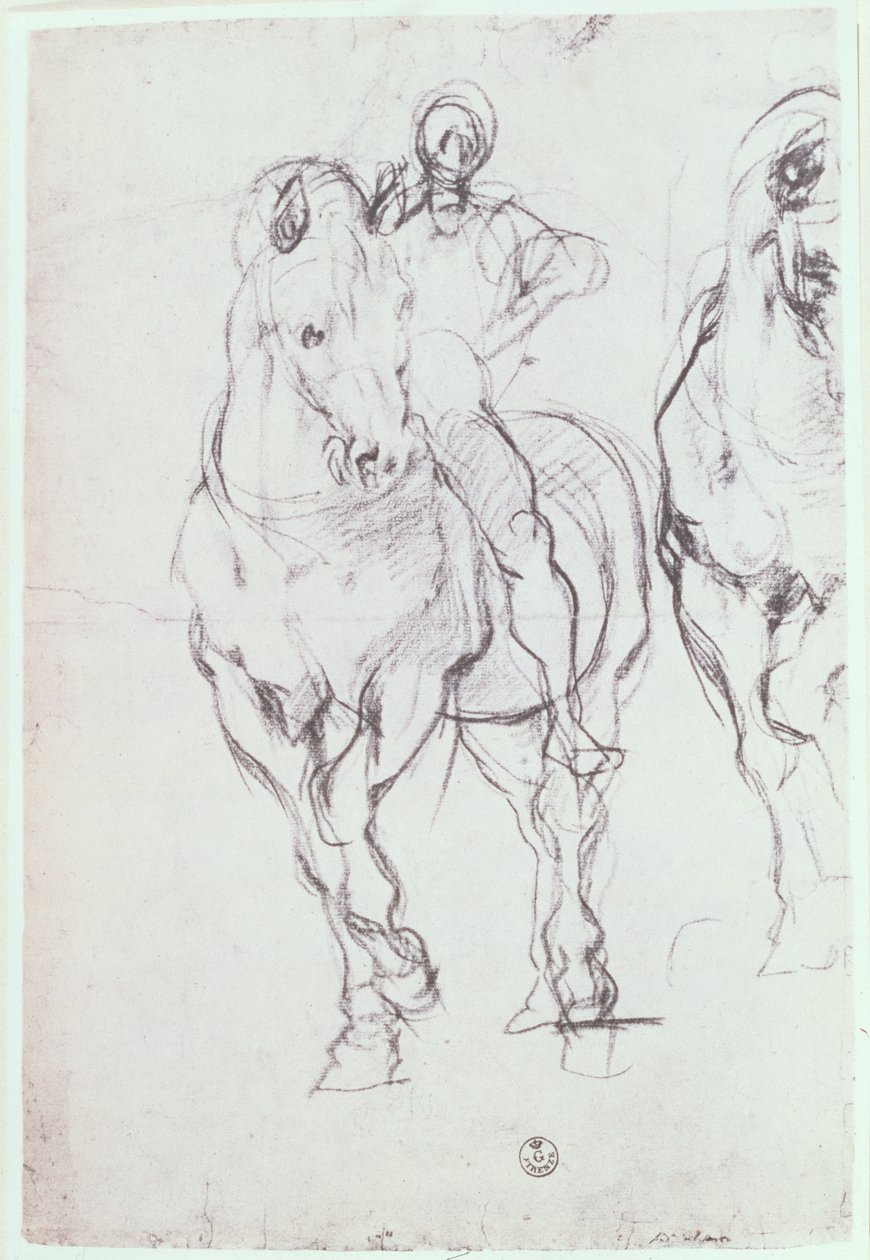 Studie av en ryttare för israeliterna som släcker sin törst i öknen (krita) av Jacopo Pontormo