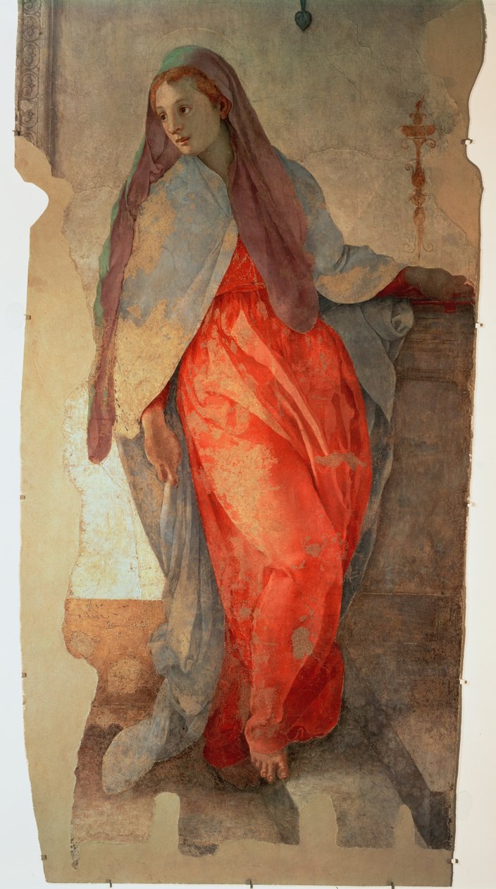 Bebådelsen, detalj av Jungfrun, c.1527 freskdetalj av 57520, se även 94964 av Jacopo Pontormo