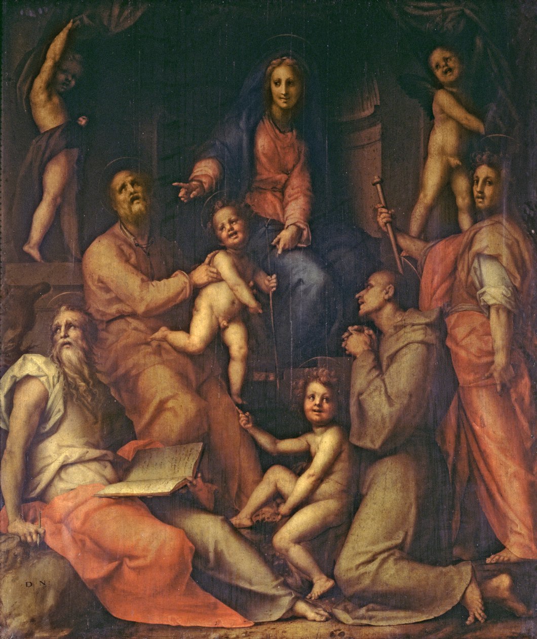 Den heliga familjen med heliga av Jacopo Pontormo