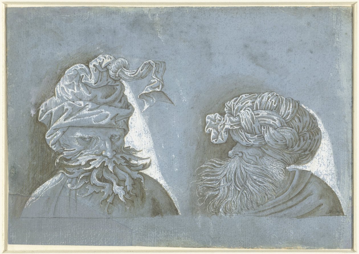 Två huvuden av män med huvudbonader Heads of men med främmande huvudbonader (serietitel) av Jacopo Ripanda (attributed to)