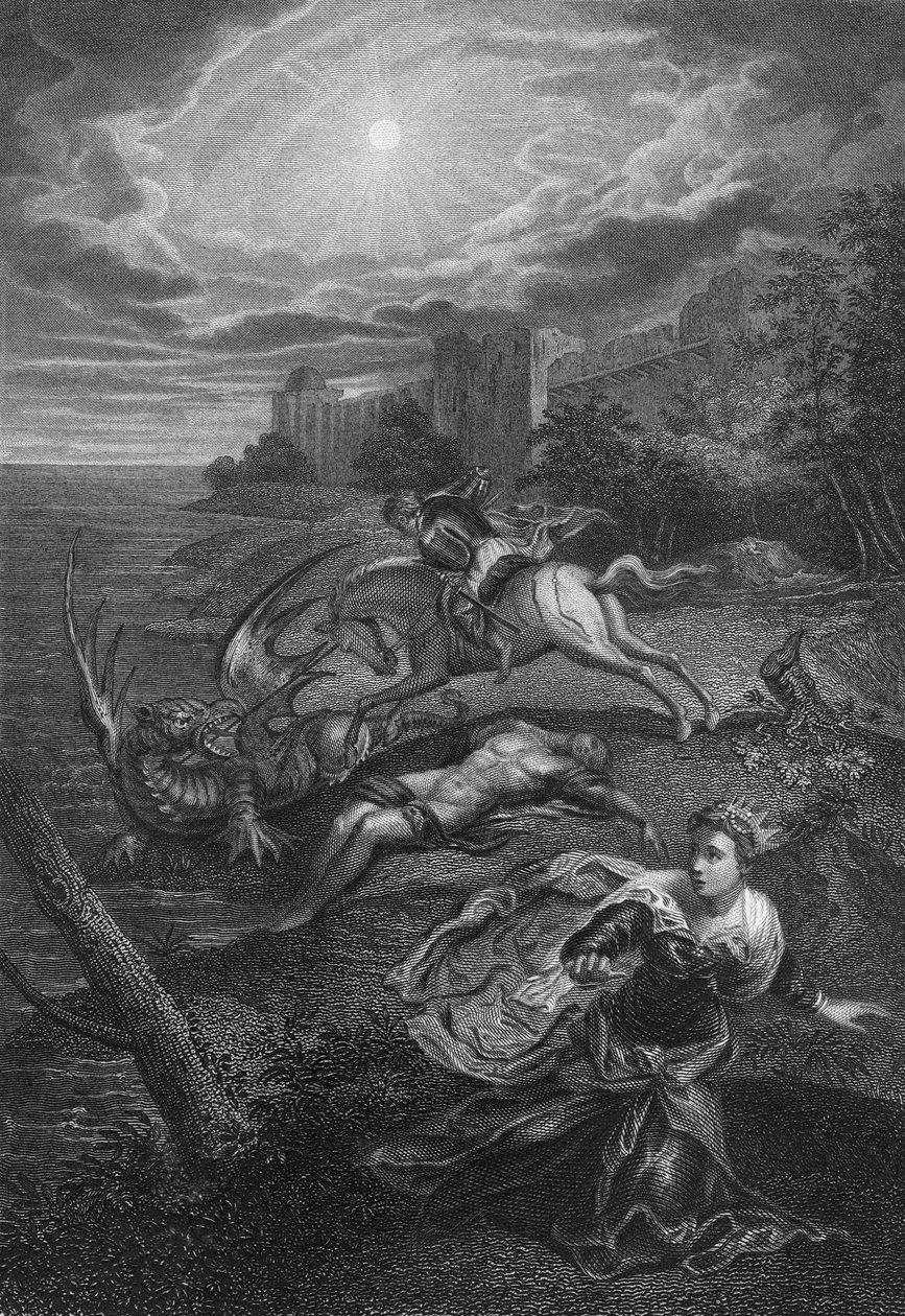 Sankt Göran och draken (gravyr) av Jacopo Robusti (after) Tintoretto