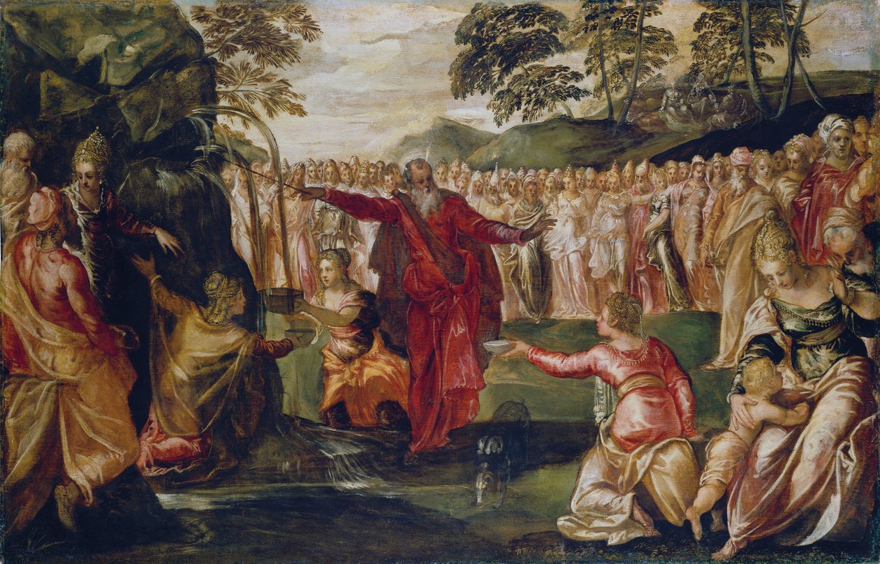 Moses slår mot klippan, ca 1555-70 (olja på duk) av Jacopo Robusti (workshop of) Tintoretto