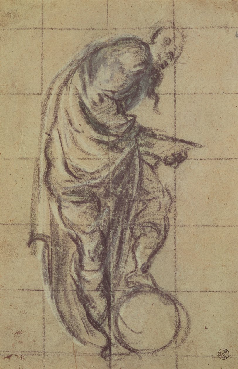 En filosof som står på en jordglob (kol på papper) av Jacopo Robusti Tintoretto