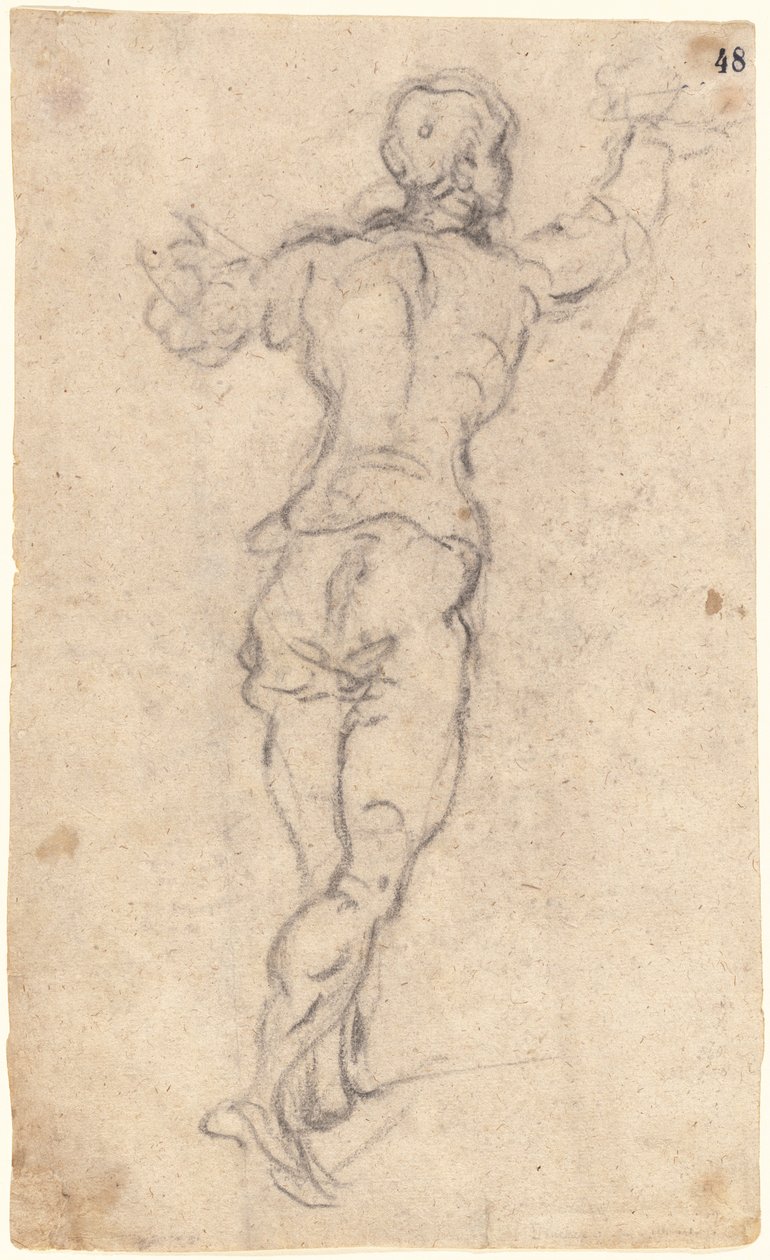 A Striding Youth with His Arms Raised, Seen from Behind, ca 1579 (kol på havregrynspapper) av Jacopo Robusti Tintoretto