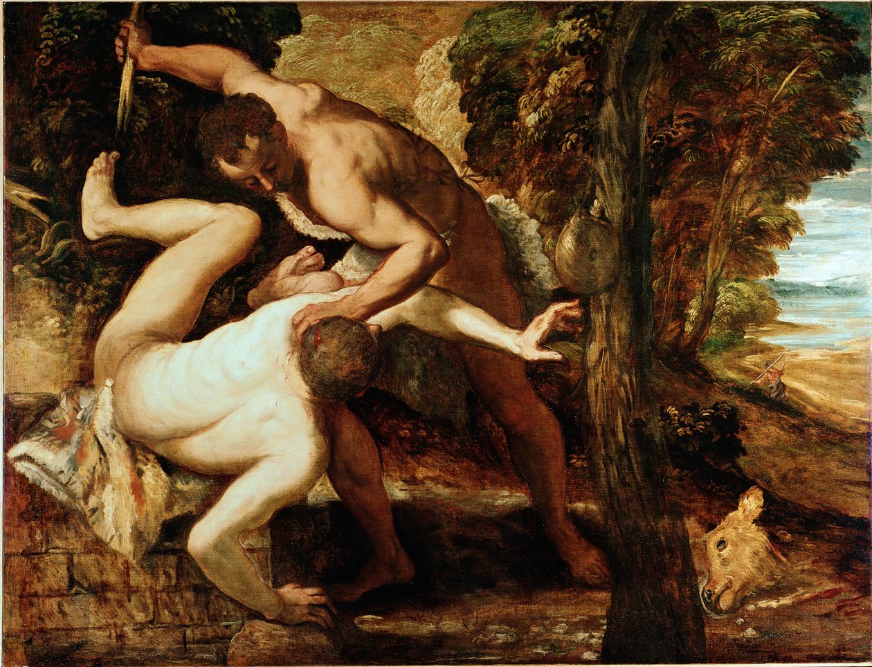 Kain dödar Abel Målning av Jacopo Robusti dit il Tintoretto (Tintoret) (1518-1594) 1550-1553 Sön. 149x196 cm Galleri of the Accademia, Venedig av Jacopo Robusti Tintoretto