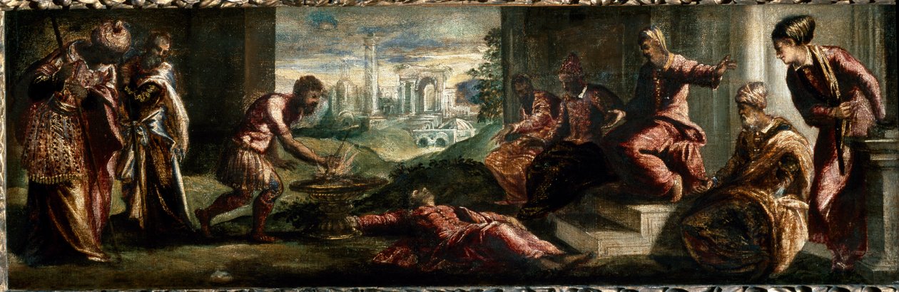 Caius Mucius Scaevola framför Porsenna Caius Mucius Scaevola, kastar sin hand i elden. (Målning av Jacopo Robusti Tintoretto
