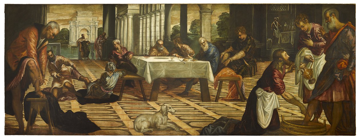 Kristus tvättar sina lärjungars fötter, ca. 1545-55 av Jacopo Robusti Tintoretto