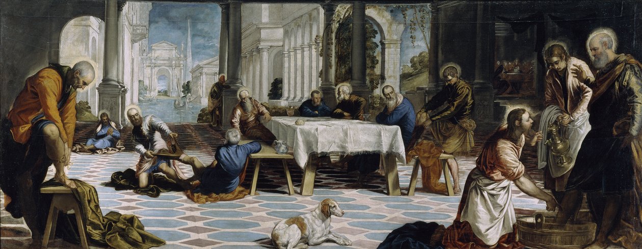 Kristus tvättar lärjungarnas fötter, 1548 av Jacopo Robusti Tintoretto