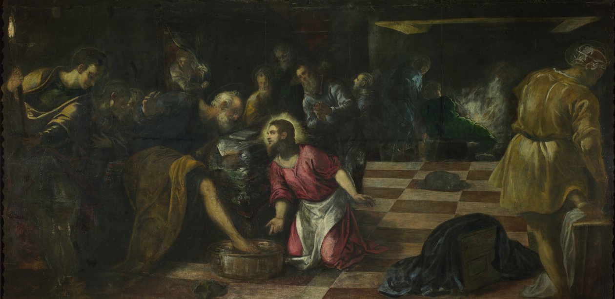 Kristus tvättar lärjungarnas fötter, ca. 1575 av Jacopo Robusti Tintoretto