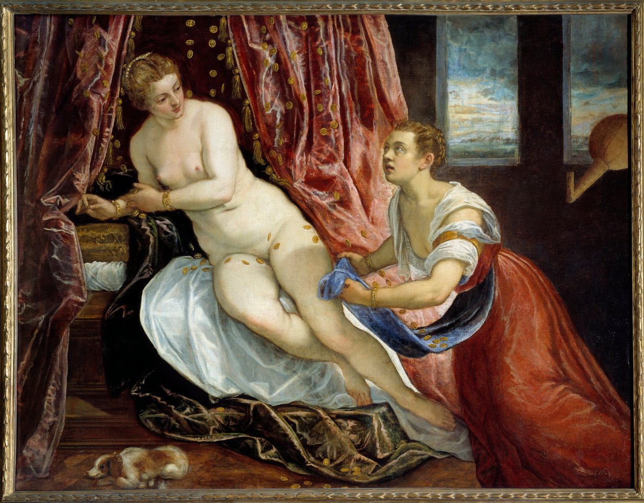 Danae Zeus, förvandla till guldbitar för att förföra Danae. Målning av Jacopo Robusti dit Le Tintoret (Tintoretto) (1518-1594) Sön. 1,42x1,82 m Lyon, musee des Beaux Arts av Jacopo Robusti Tintoretto