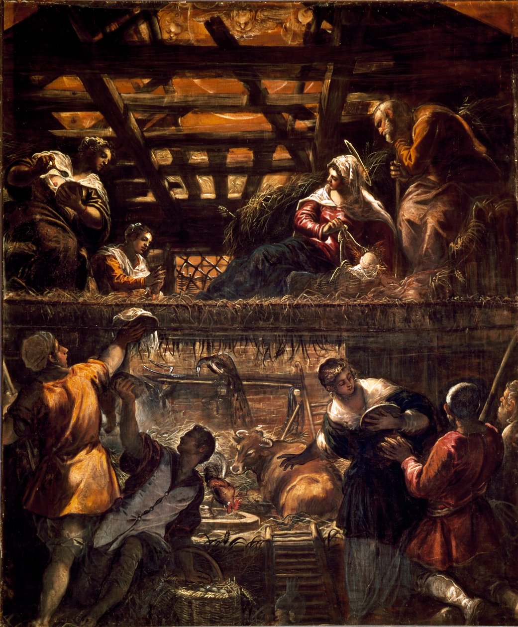 Målningar för den stora salen i Scuola di San Rocco (väggar): Tillbedjan av herdarna av Jacopo Robusti Tintoretto