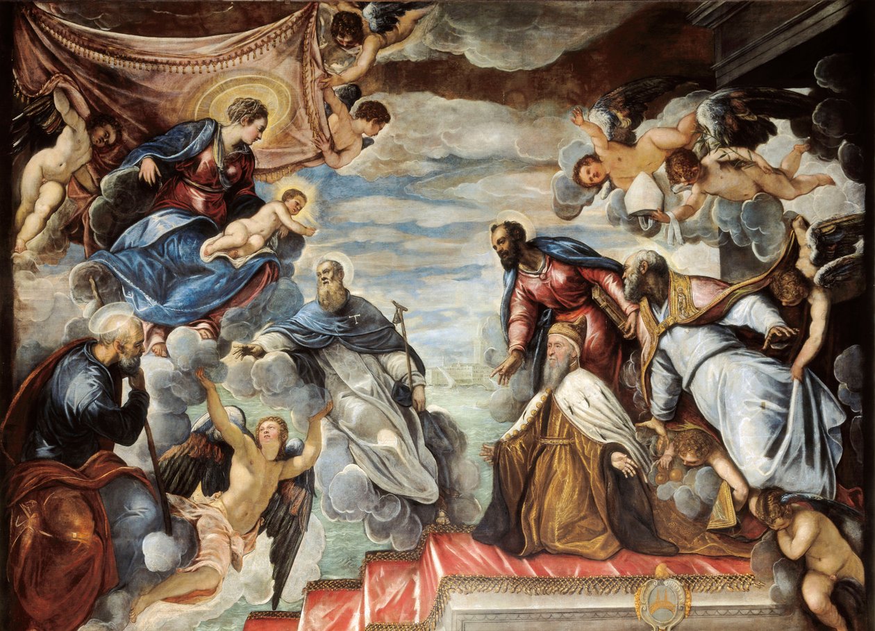 "Doge Nicolo da Ponte knäböjer framför Jungfrun" av Jacopo Robusti Tintoretto