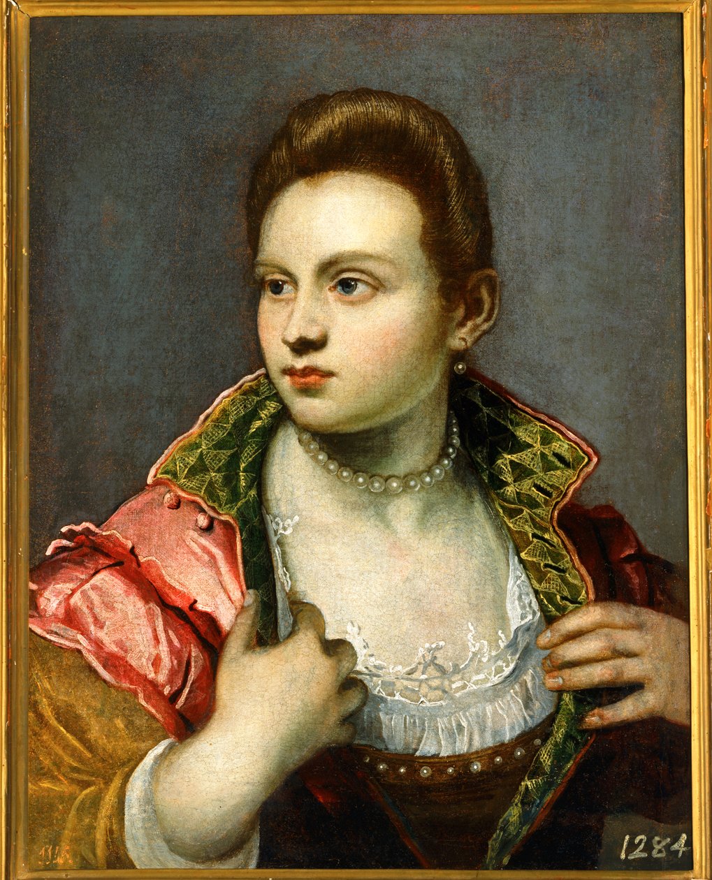Kvinnoporträtt, förlängd... av Jacopo Robusti Tintoretto