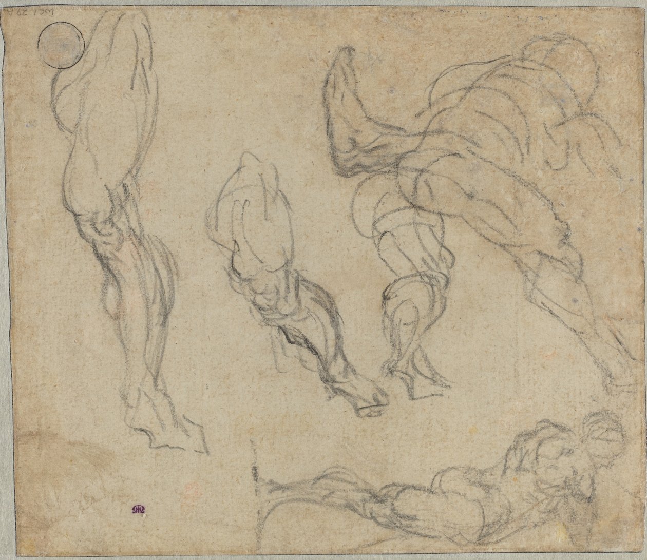 Figurer och ben, 1575-80 (svart krita på lagt papper) av Jacopo Robusti Tintoretto