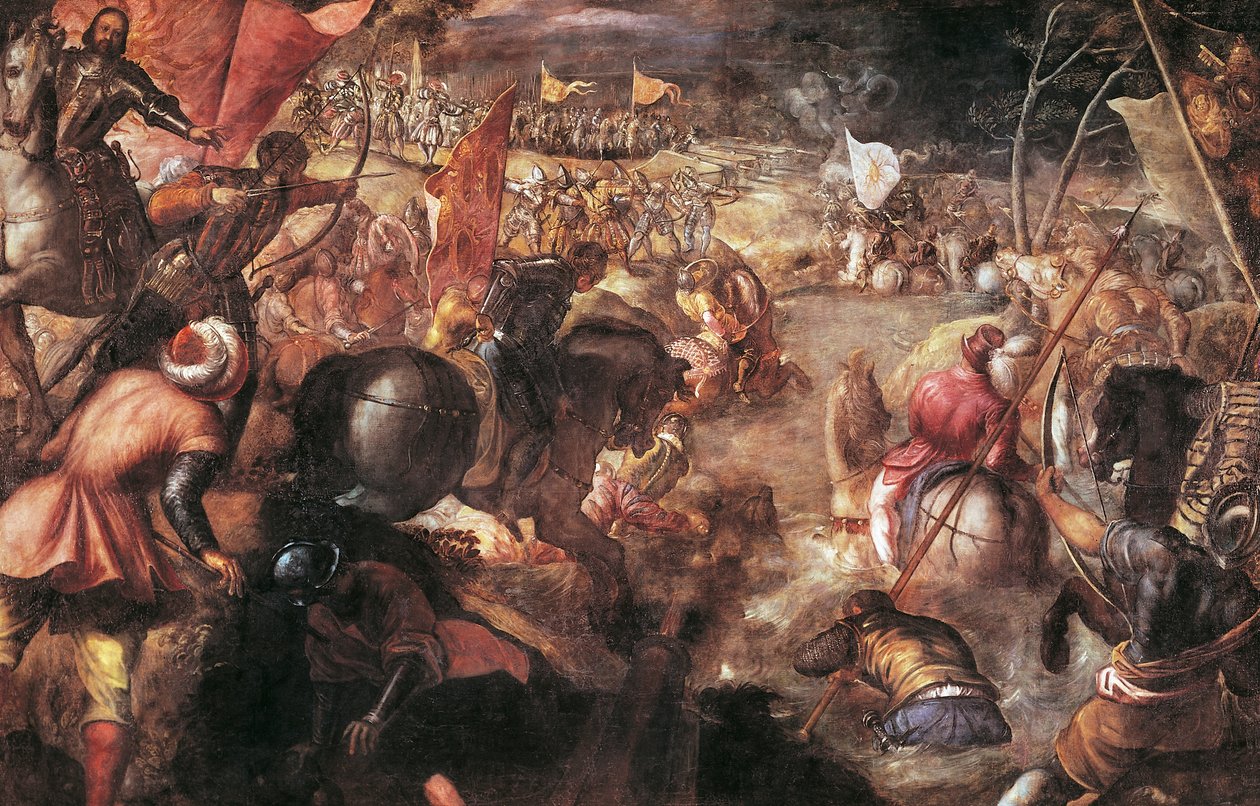 Francesco II Gonzaga slåss i slaget vid Taro mot Charles VIII av Frankrike 1495 av Jacopo Robusti Tintoretto