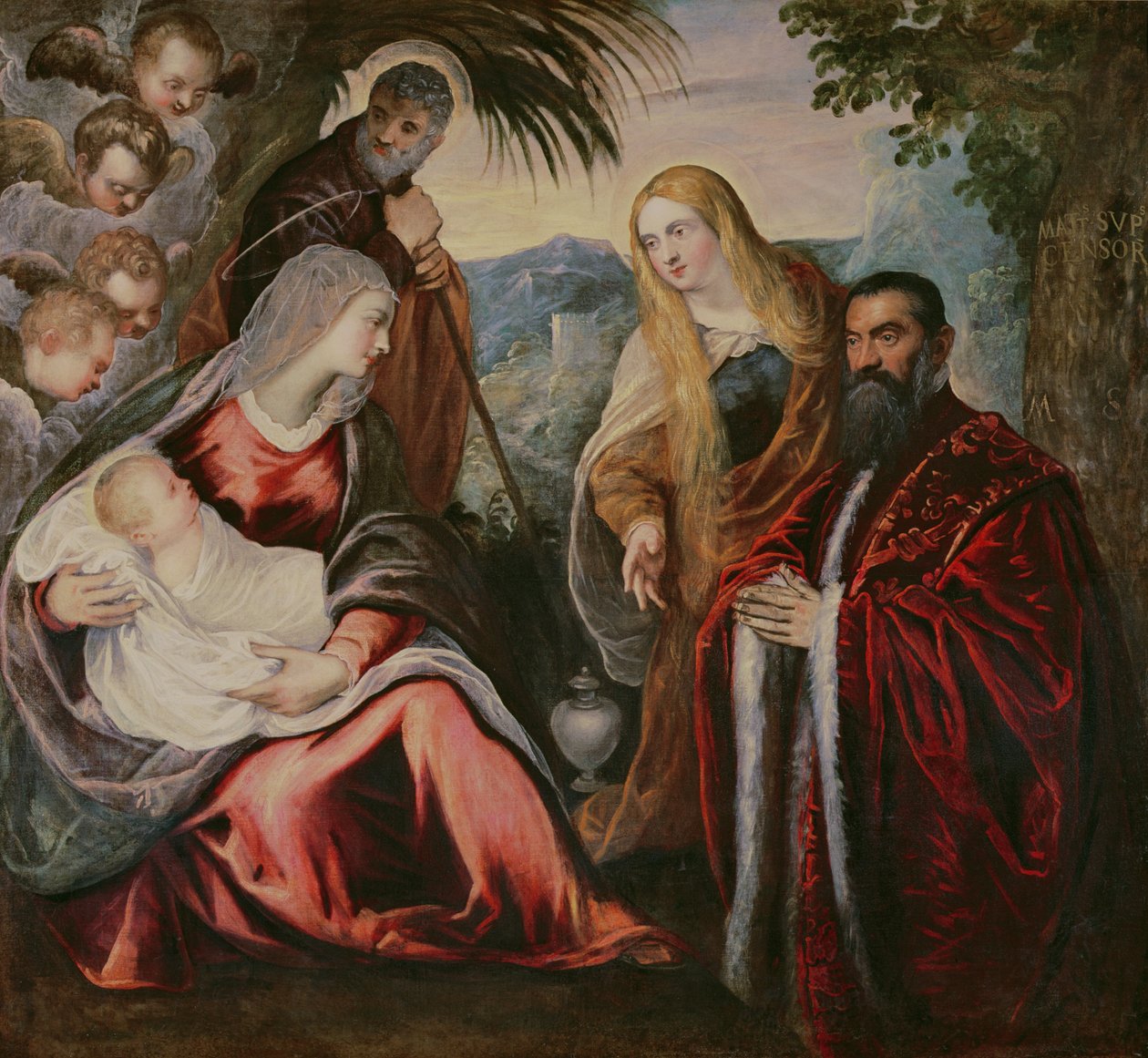 Heliga familjen med Matteo Saranzo av Jacopo Robusti Tintoretto