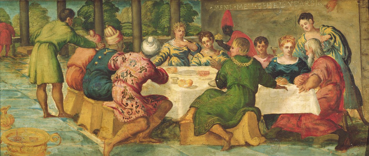 Kung Belsazars bankett, ca 154344 (panel) (detalj av 70487) av Jacopo Robusti Tintoretto