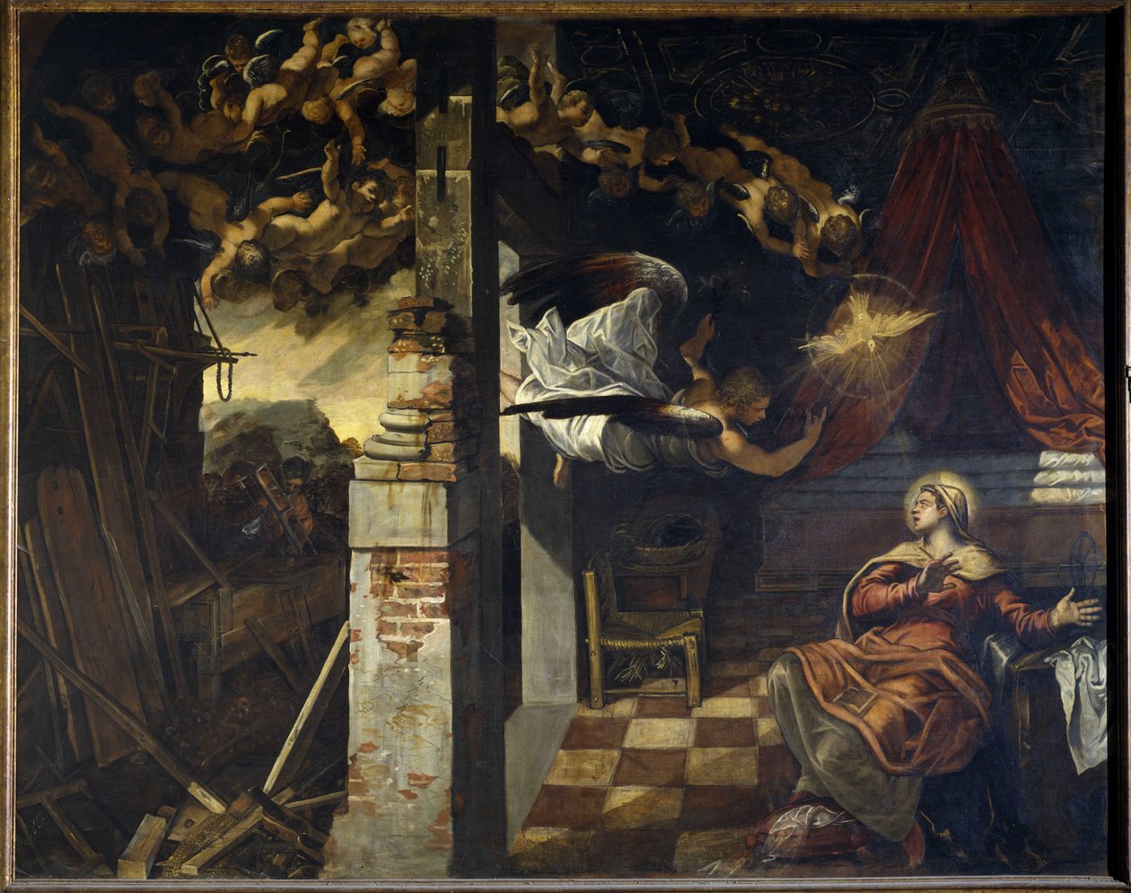 Bebådelsen. Målning av Jacopo Robusti, känd som Le Tintoretto (Il Tintoretto) (1518-1594) av Jacopo Robusti Tintoretto