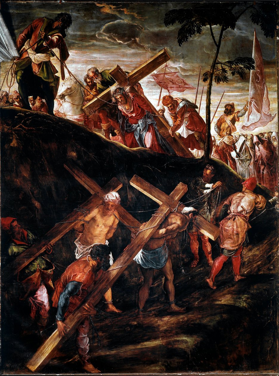 La Montee au Calvary (Korsets väg) (Korsets vagn) Målning av Jacopo Robusti dit le Tintoret (Tintoretto) (1518-1594) 1566-1567 Sön. 515x390 cm vene, scuola di san Rocco av Jacopo Robusti Tintoretto