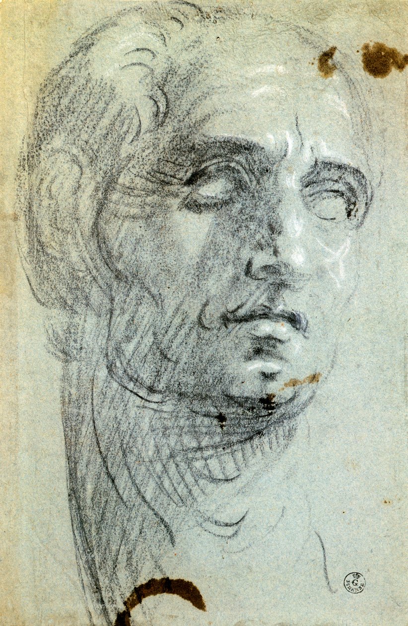 Manligt huvud av Jacopo Robusti känd som Tintoretto (1518-1594), teckning av Jacopo Robusti Tintoretto