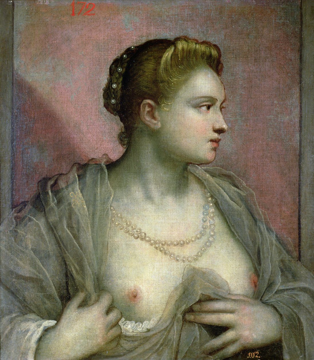 Porträtt av en kvinna som avslöjar sina bröst, c.1570 av Jacopo Robusti Tintoretto