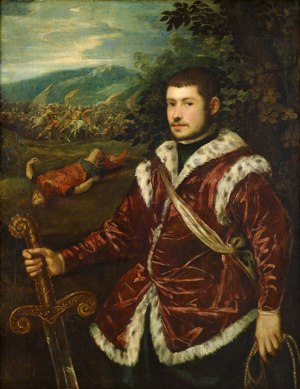 Porträtt av en ung man som David, ca 1555 av Jacopo Robusti Tintoretto
